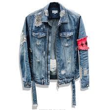 Frinkey Men S Ripped Denim Trucker Jacket Distressed Rugged Patchwork Jeans Jackets Biker Jacket For Ma Denim Jacket Fashion Denim Coat Jacket Denim Jacket Men