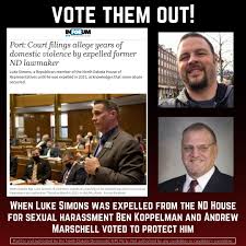 When Luke Simons was expelled from the ND House for sexual harassment Ben  Koppelman and Andrew Marschell voted to protect him. West Fargo deserves  better—vote Julie West for ND House District 16,