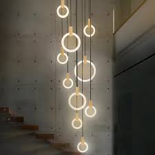 Modern Led Stair Chandelier Lighting Nordic Living Room Ceiling Pendant Lamps Bedroom Acrylic Rings Fixtures Wood Hanging Lights Chandeliers Aliexpress