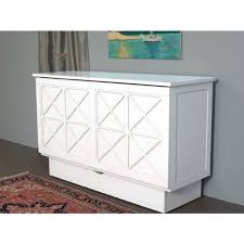 A murphy bed pulls or folds down from against the wall or inside a closet. Arason Brussels Queen White Murphy Cabinet Bed