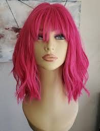 Hot Pink Mid-length Bob Wig With Textured Layers and Choppy Bangs, Pink Wig  With Soft Layers and Textured Layers, Pink Wig With Bangs