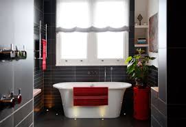 Black And White Pictures With Red Accents A Modern Eclectic House Tour Red Bathroom Accessories White Bathroom Decor Bathroom Red