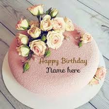 Write Birthday Wishes With Name And Photo On Cake Generate Name On Flower Decorated Birthday Cake Happy Birthday Wishes Cake Birthday Cake Writing Birthday Wishes Cake