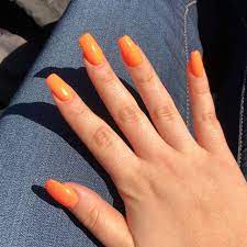 Neon orange tapered square acrylic nails | nail tutorialbusiness inquiries: Matte Acrylic Nails Coffin Orange Matte
