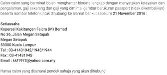 Kerja kosong sabah mac cari kerja kosong. Jawatan Kosong Koperasi Felcra M Berhad 21 November 2016 Kerja Kosong Kerajaan