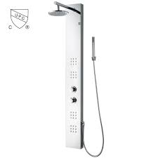 Thermostatic Valve Shower Panel System Bright Silver Stainless Steel Silicone Nozzles Embedded In Round With Images Shower Panels Bathroom Shower Panels Panel Systems