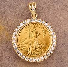 14kt Yellow Gold Diamond Pendant Pictured With U S 1 4 Oz Gold Eagle Coin Diamond Weight Is 1 20 Cts Gold Coin Jewelry Coin Jewelry Gold Jewelry Fashion
