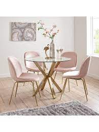 Chopstick 100cm Round Brass Dining Table 4 Penny Velvet Chairs Brass Pink Circular Dining Table Round Dining Room Glass Dining Room Table