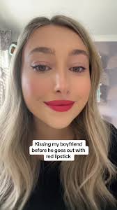 Kissing my boyfriend with red lipstick before he goes out 💄 #fyp #foryou  #viral #prank #couple #chloandmatt
