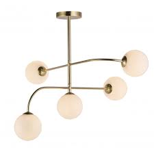 Globe electric's vintage edison s60 squirrel cage light bulb is recommended to complete the look but you can choose one of our many vintage edison designer bulbs to create a look that is truly your. 5 Light Semi Flush Mid Century Ceiling Light Opal Glass Globe
