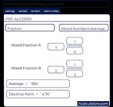 Check spelling or type a new query. Mixed Numbers Average Calculator