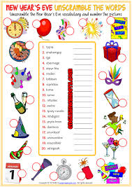 New Year S Eve Esl Unscramble The Words Worksheet Kids Worksheets Printables Vocabulary Games For Kids Printable Flash Cards