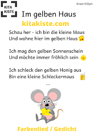 Im Gelben Haus Fingerspiel Gelb In 2020 Farbenlieder Projekt Farben Kindergarten Reime