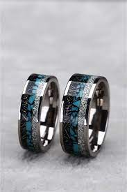 Titanium Wedding Bands With Turquoise Imitated Meteorite Inlaid Camo Wedding Rings Sets Titanium Wedding Band Wedding Rings