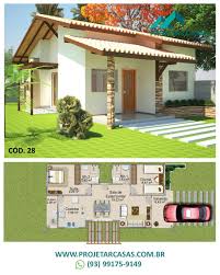 Casas Pequenas Plantas De Casas Com Cozinha Americana E 2 Quartos Planta De Casa Terrea 2 Quartos Cod 28 Em 2020 Projetos De Casas Pequenas Plantas De Casas Fachadas De Casas Terreas