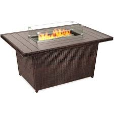 Place your propane fire pit in the backyard, or your patio or deck, and instantly modernize your home. Best Choice Products 52in Outdoor Wicker Propane Fire Pit Table 50 000 Btu W Glass Wind Guard Tank Holder Cover Brown Walmart Com Walmart Com