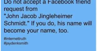 Friend Request From John Jacob Jingleheimer Schmidt Funny Blogs Laugh Of The Day Facebook Friend Request
