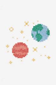 Earth cross stitch pattern spans 236 by 239 stitches, recommended to be stitched on a dark fabric such as aida. Earth And Mars Cross Stitch Pattern