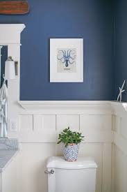 Navy Blue And White Bathroom Saw Nail And Paint White Bathroom Decor Blue White Bathrooms Coastal Inspired Bathrooms