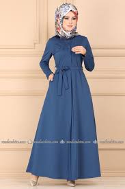 Moda Selvim Onden Yarim Dugmeli Tesettur Elbise 3225pm271 Indigo Elbise Elbiseler Moda