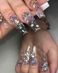 Tumblr Black And Clear Nails Dazzlers Sculpted Coffin Nails Using Youngnailsinc Speed Clear Acrylic Lighteleganceh Summer Acrylic Nails Clear Nail Designs Coffin Nails Designs