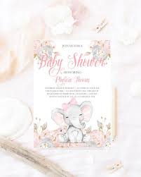 Pink Elephant Baby Shower Invitation Pink Elephant Baby Shower Invitations Elephant Baby Shower Invitations Modern Baby Shower Invitations