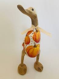 Decorated Wooden Ducks Autumn Pumpkin Design gift Set Available