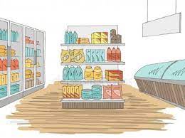 Grocery Store Shop Interior Color Graphic Sketch Illustration Vector - St Sponsored Interior Col Colorful Interiors Shop Interior Grocery Store Shopping