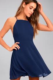 Lulus Letter Of Love Navy Blue Backless Skater Dress Size X Large 100 Polyester Blue Dress Short Blue Skater Dress Lace Skater Dress