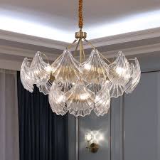 Fss Morden Luxury Gold Copper Glass Shell Chandelier Lighting For Living Room Dining Room Bedroom Led Lamp Indoor Light Fixtures Chandeliers Aliexpress