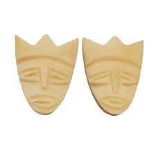 K. Roache Tribal Faux Carved Mask Clip-On Earrings, Signed E964