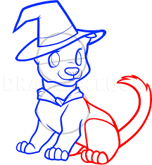 Draw a jagged line coming out of the end of the dog's body. How To Draw A Halloween Dog Halloween Dog Step By Step Drawing Guide By Dawn Dragoart Com