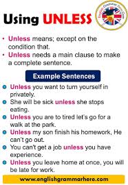 How To Use Unless Use Of Unless Using Unless In English Unless In A Sentence Using Unless There In 2020 English Grammar Learn English Words English Vocabulary Words