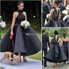 Bridesmaid Dresses Black Satin Big Bow Western Country Open Back African Wedding Party G Tea Length Formal Dresses Short Black Cocktail Dress Prom Dresses Long