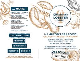 Shinnecock Lobster Factory Menu In Southampton New York