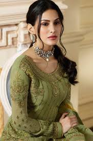 Dedicated to satin luxury and glamour. Olive Green Designer Embroidered Satin Georgette Gharara Suit S In 2021 Pakistani Fashion Party Wear Pretty Dresses Party Wear