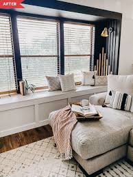 Black And White Accent Wall Living Room Before And After 200 Made This Living Room Window Seat A Dramatic Focal Point In 2020 Living Room Windows Living Room Dining Room Combo Living Room Seating