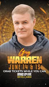 Comedian and Huntsville favorite Greg Warren returns June 14 & 15! Tickets  will sell quickly, so grab your tix while you can, Huntsville-->  https://bit.ly/Hunt_Warren24