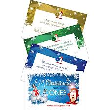 You'll find 63 unique questions and answers to test out your holiday knowledge and get competitive with those you love. Xmas Number Ones Christmas Quiz Cards Game 20 Credit Card Sized Xmas Music Trivia Questions Christmas