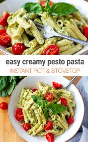 Easy Creamy Pesto Pasta Instant Pot Stovetop Recipe In 2020 Instant Pot Pasta Recipe Recipes Using Pesto Creamy Pesto Pasta