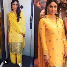 Mango Yellow Colour Of Spring Kareena Kapoor Khan In Pakistani Salwar Suit Gold Ensembles Jhumkies Just Complete Fashion Clothes Design Bollywood Fashion