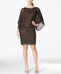 J Kara Chiffon Beaded Sequin Hem Cocktail Dress Long Sleeve Cocktail Dress Long Sleeve Sequin Dress Embellished Cocktail Dress