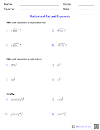Algebra 2 Worksheets Radical Functions Worksheets Exponent Worksheets Simplifying Radicals Algebra 2 Worksheets