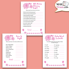 Here's a link to the wedding shoe game if you're not familiar. Pink Elephant Baby Shower Games 10 Printable Games In A5 A4 Us