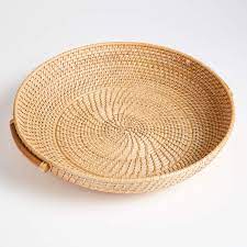 Vintage 15 round rattan serving tray wall hanging wicker bamboo basket wood mcm. Artesia Natural Round Rattan Tray With Handles Reviews Crate And Barrel