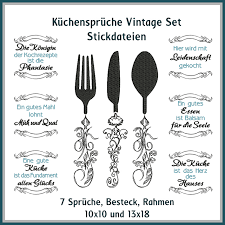 Stickdatei Kuchenspruche Vintage Set Kuche Besteck Messer Gabel Loffel Spruch Spruche Rock Queen Stickdateien