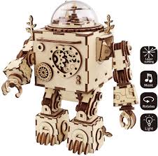 Rokr 3d Wooden Puzzle Music Box Craft Toys Best Gifts For Men Women Kids Machinarium Diy Robot Figur In 2020 Wooden Music Box Music Box Wooden Puzzles
