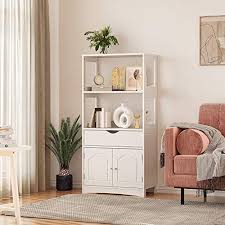 Crafted from manufactured wood, it showcases a rectangular design with crown molding and slatted detailing. Dictac Storage Cabinet With Drawer Shelves And Door 23 62 X12 4 X48 Kitchen Pantry Cabinets Microwave Storage Cabinet Cupboard Tall Freestanding Cabinet For Bathroom Kitchen Bedroom Ect White Pricepulse