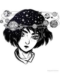 Halo Of Planets Outer Space Girl With Head Full Of Stars And Planets By Magneticmama Redbubble Planet Drawing Space Drawings Halo Drawings