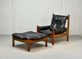 Retro barcelona style lounge chair and ottoman 100% pu leather white footstool. Sturdy Mid Century Black Leather Scandinavian Lounge Chair With Ottoman 1960s Hpvintage Com